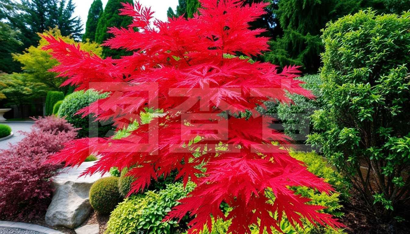 带红枫的日本花园