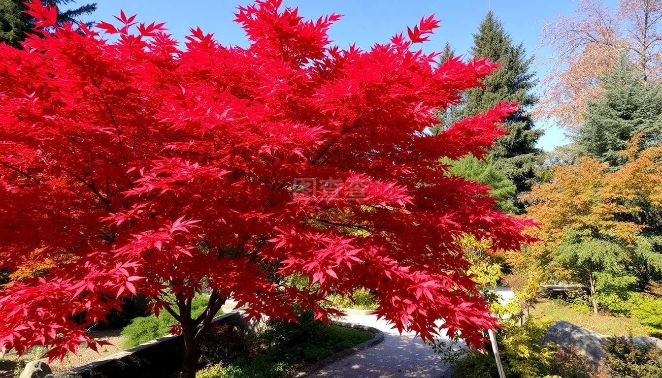 日本花园里的红枫树